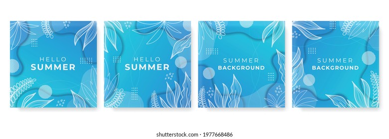 Trendy abstract square art templates with floral and geometric elements. Suitable for social media posts, mobile apps, banners design and web or internet ads. Vector fashion backgrounds. Summer sale