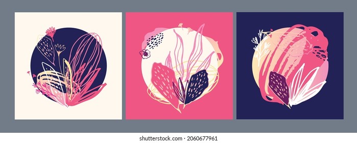 Plantillas de arte cuadrado abstracto de moda con elementos florales y geométricos. Adecuado para publicaciones en medios sociales, aplicaciones móviles, diseño de banners y anuncios web, de Internet. Antecedentes de moda vectorial.