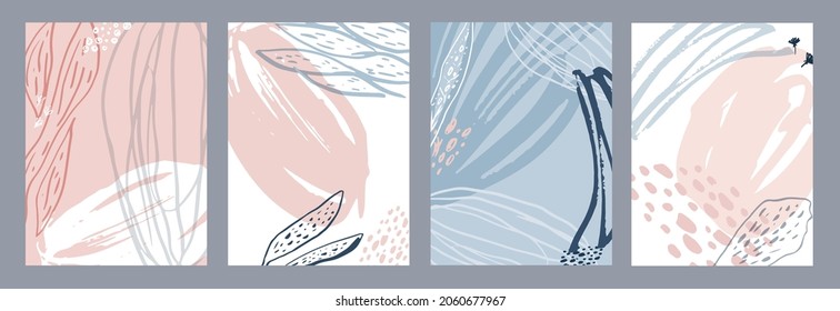 Trendy abstract square art templates with floral and geometric elements. Suitable for social media posts, mobile apps, banners design and web,internet ads. Vector fashion backgrounds.