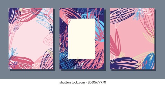 Trendy abstract square art templates with floral and geometric elements. Suitable for social media posts, mobile apps, banners design and web,internet ads. Vector fashion backgrounds.