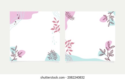 Trendy abstract square art templates with floral elements. Suitable for social media posts, mobile apps, banner design and web ads. Vector fashion backgrounds.