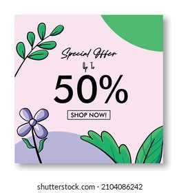 Trendy abstract square art templates with floral and geometric elements