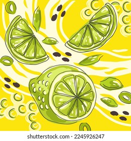 Trendy abstract square art templates with fruit and geometric elements. Suitable for social media posts, mobile apps, banners design and webinternet ads. Vector fashion backgrounds.