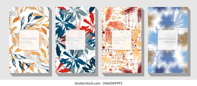 Trendy abstract square art templates with floral and geometric elements. Art illustration for card, banner, invitation, social media post, poster, mobile apps, advertising