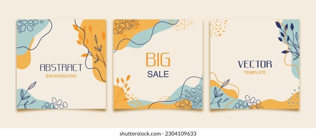 Trendy abstract square banners set. Post template for social media. Abstract background. Sale square banner.