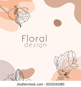 Trendy abstract square botanical art templates. For publications on social networks, mobile applications, for banners and advertisements on the Internet. Vector illustration.