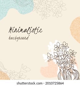 Trendy abstract square botanical art templates. Minimalism style. Flowers with leaves. For publications on social networks, mobile applications, for banners and advertisements on the Internet. Vector