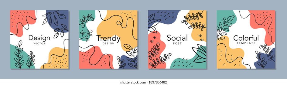 Plantilla cuadrada abstracta de moda con concepto colorido. Capaz de usar para publicaciones en medios sociales, aplicaciones móviles, diseños de banners, anuncios web o de Internet.