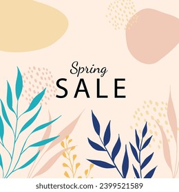 Trendy abstract square template with silhouettes of branches and leaves. Suitable for social media posts, mobile apps, banner design and online advertising. Vector fashion background