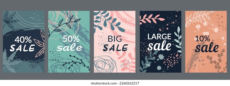 Trendy abstract square templates with floral and geometric elements. Suitable for social media posts, mobile applications, banner design and online advertising. Vector trendy backgrounds.