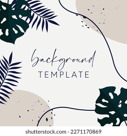 Trendy abstract square templates with tropical leaves and geometric shapes. Good for social media posts, mobile apps, banner designs and online promotions and adverts. Tropical vector background.