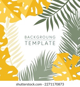 Trendy abstract square templates with tropical leaves and geometric shapes. Good for social media posts, mobile apps, banner designs and online promotions and adverts. Tropical vector background.