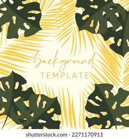 Trendy abstract square templates with tropical leaves and geometric shapes. Good for social media posts, mobile apps, banner designs and online promotions and adverts. Tropical vector background.