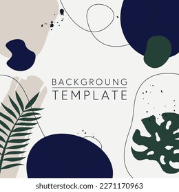 Trendy abstract square templates with tropical leaves and geometric shapes. Good for social media posts, mobile apps, banner designs and online promotions and adverts. Tropical vector background.