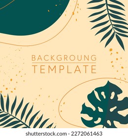 Trendy abstract square templates with tropical leaves and geometric shapes. Good for social media posts, mobile apps, banner designs and online promotions and adverts. Tropical vector background.