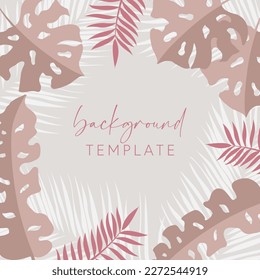 Trendy abstract square templates with tropical leaves and geometric shapes. Good for social media posts, mobile apps, banner designs and online promotions and adverts. Tropical vector background.