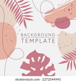 Trendy abstract square templates with tropical leaves and geometric shapes. Good for social media posts, mobile apps, banner designs and online promotions and adverts. Tropical vector background.