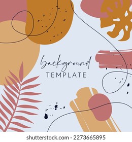 Trendy abstract square templates with tropical leaves and geometric shapes. Good for social media posts, mobile apps, banner designs and online promotions and adverts. Tropical vector background.