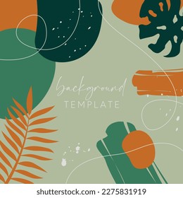 Trendy abstract square templates with tropical leaves and geometric shapes. Good for social media posts, mobile apps, banner designs and online promotions and adverts. Tropical vector background.