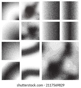 Trendy abstract stipple grunge texture set in pop art style. Dotwork gradient pattern. Vector halftone dotwork gradient. EPS 10.