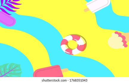 Trendy Abstract Summer tropical covers background with ice cream and ice with leaf, modern vivid and vibrant spring  wallpaper for poster,cards,web,book,social media and ads.Vector.