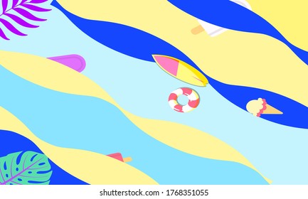Trendy Abstract Summer tropical covers background with ice cream and ice with leaf, modern vivid and vibrant spring  wallpaper for poster,cards,web,book,social media and ads.Vector.