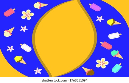 Trendy Abstract Summer tropical covers background with ice cream and ice with leaf, modern vivid and vibrant spring  wallpaper for poster,cards,web,book,social media and ads.Vector.