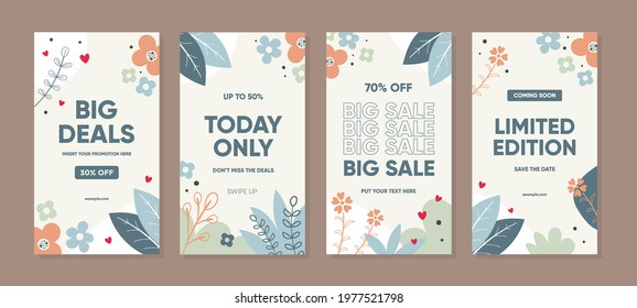 Trendy abstract template for promotion sale with floral nature concept. Able to use for social media posts, cover, brochure, banners design, web or internet ads.