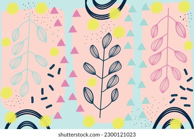 Trendy abstract templates with floral and geometric elements. Suitable for social media posts, mobile applications, banner design and online advertising. Vector trendy backgrounds.