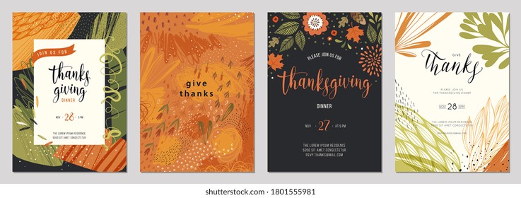 Trendy abstract Thanksgiving templates. Good for invitation, card, flyer, cover, banner, placard and brochure. Vector illustration.