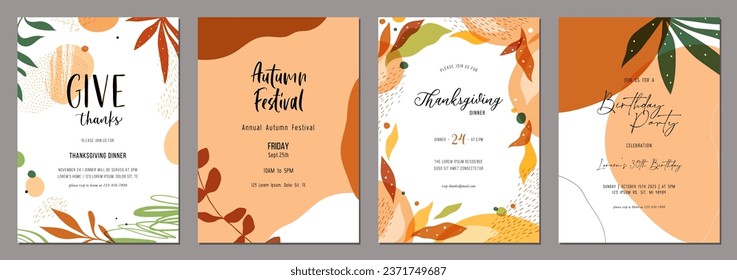 Trendy abstract Thanksgiving templates. Good for poster, card, invitation, flyer, banner, brochure, post in social networks, advertising, events and page cover. 