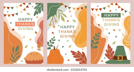 Trendy abstract Thanksgiving templates. Good for poster, card, invitation, flyer, cover, banner, placard, brochure and other graphic design. Vector illustration.
