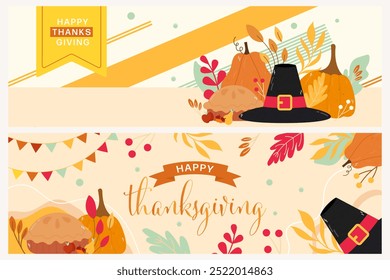 Trendy abstract Thanksgiving templates. Good for poster, card, invitation, flyer, cover, banner, placard, brochure and other graphic design. Vector illustration.