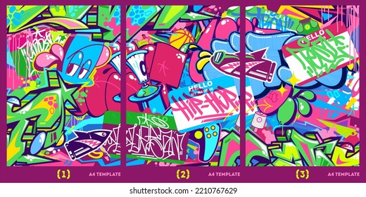 Trendy Abstract Urban Graffiti Style A4 Poster Vector Illustration Background Template