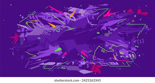 Trendy Abstract Urban Neon Futuristic Geometric Graffiti Street Art Style Vector Background