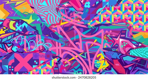 Trendy Abstract Urban Street Art Graffiti Style Vector Collage Illustration Background Template