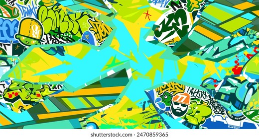 Trendy Abstract Urban Street Art Graffiti Style Vector Collage Illustration Background Template