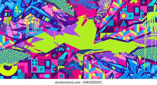 Trendy Abstract Urban Street Art Graffiti Style Vector Collage Illustration Background Template
