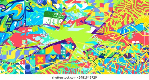 Trendy Abstract Urban Street Art Graffiti Style Vector Collage Illustration Background Template