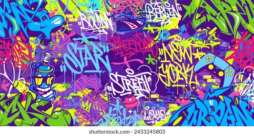 Trendy Abstract Urban Style Hiphop Graffiti Street Art Vector Illustration Background Template