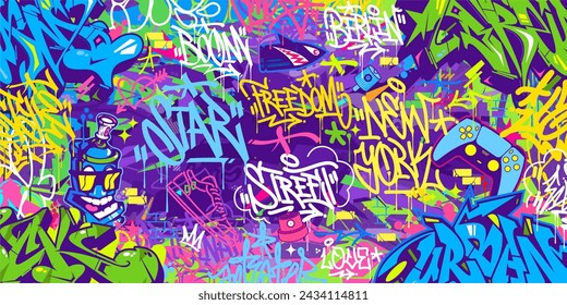 Trendy Abstract Urban Style Hiphop Graffiti Street Art Vector Illustration Background Template