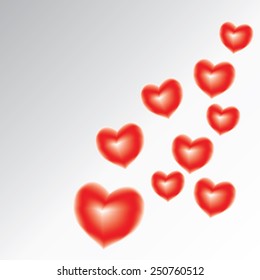 Trendy abstract Valentines day background grey with 3d red hearts. Creative stylish wallpaper with hearts. Beautiful love card for Valentines day. Vector illustration.