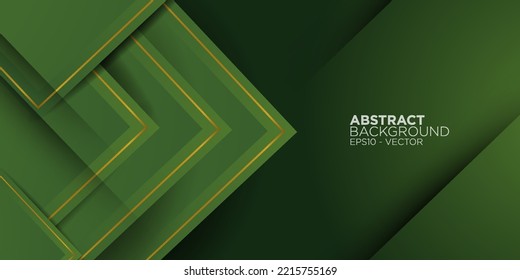 Vector abstracto de moda fondo de lujo verde oscuro con elementos geométricos cuadrados gráficos y de línea dorada para el diseño de afiches, volantes, tablero digital y concepto.Eps10