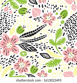 Trendy Abstract Vector Floral seamless pattern. Great fashion design pattern for fabric printing, apparel, wallpaper, home decor, crafting.