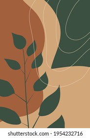 Trendy abstrakte Vektorblätter Illustration für Raumdekoration, Druck, Tapete, Cover. Minimalistische und natürliche Wandkunst. Boho-Blätterdach mit handgezeichnet gezeichneter Form
