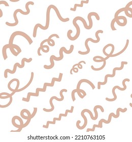 Trendy abstract vector seamless pattern. Beige doodles isolated on white background