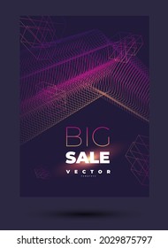 Trendy abstract vector template with geometric form from thin pink lines on the black background