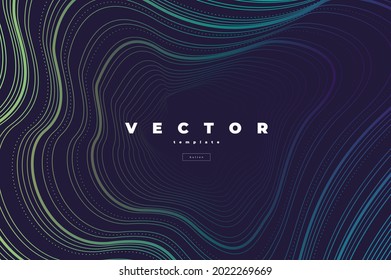 Trendy abstract vector template with geometry ornament from thin green lines on the black background