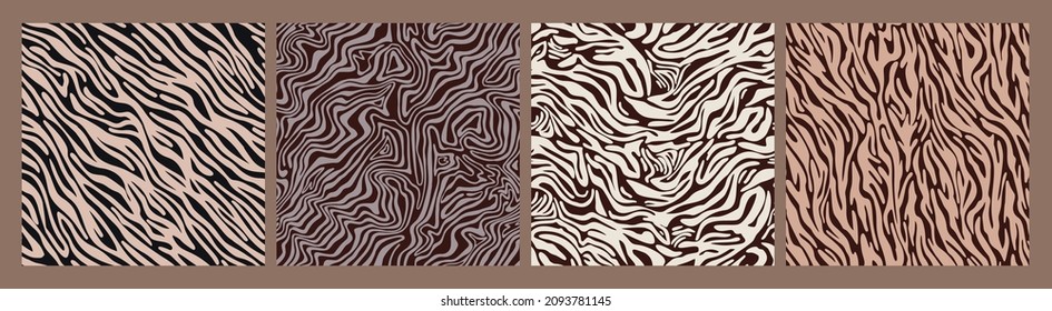 Trendy abstract wavy backgrounds. Seamless striped patterns. Diagonal, vertical, deformed lines and ripples. Geometry optical effects. Fashion print for textile and fabric. Set of curved line patterns