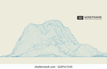 Trendy abstract wireframe background. 3D grid cyberspace illustration. Digital technology Mountain. Vector illustration.